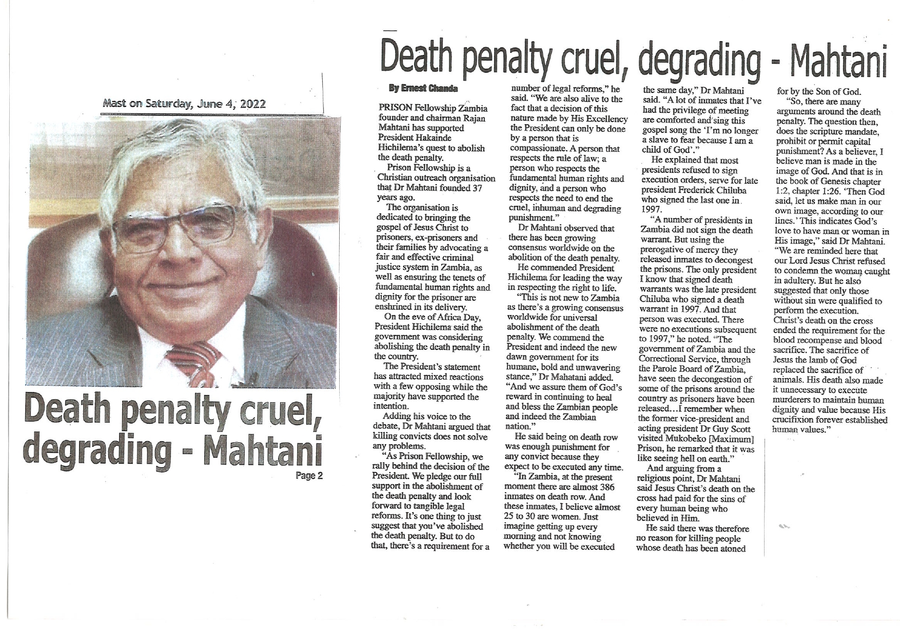 Article -Death penalty cruel, degrading - Mahtani - 4th June 2022 - The Mast_page-0001